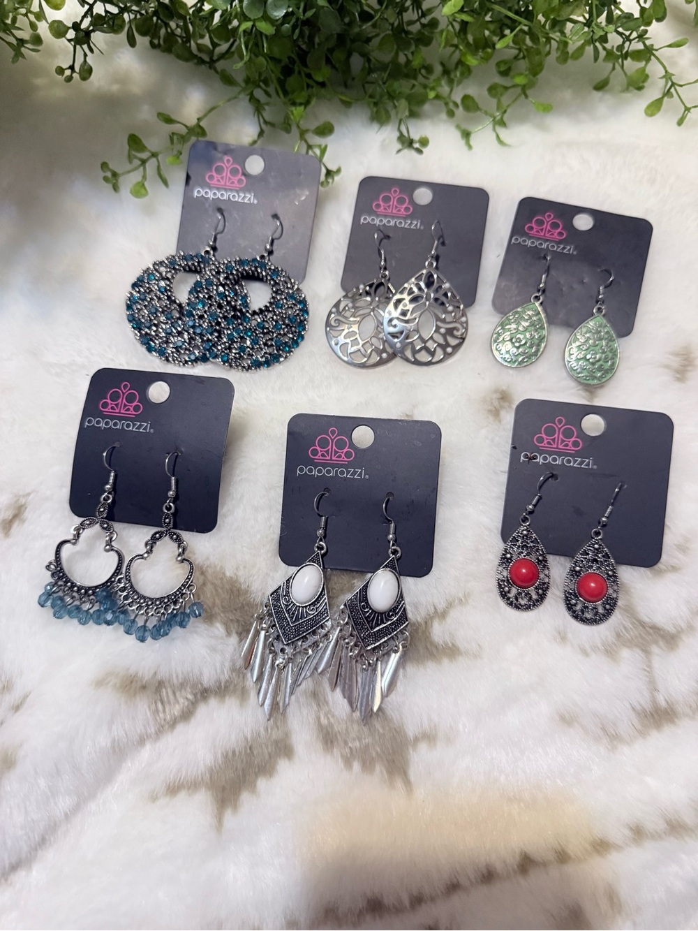 paparazzi Teal, Silver, Green, White & Red Mixed Earring Set